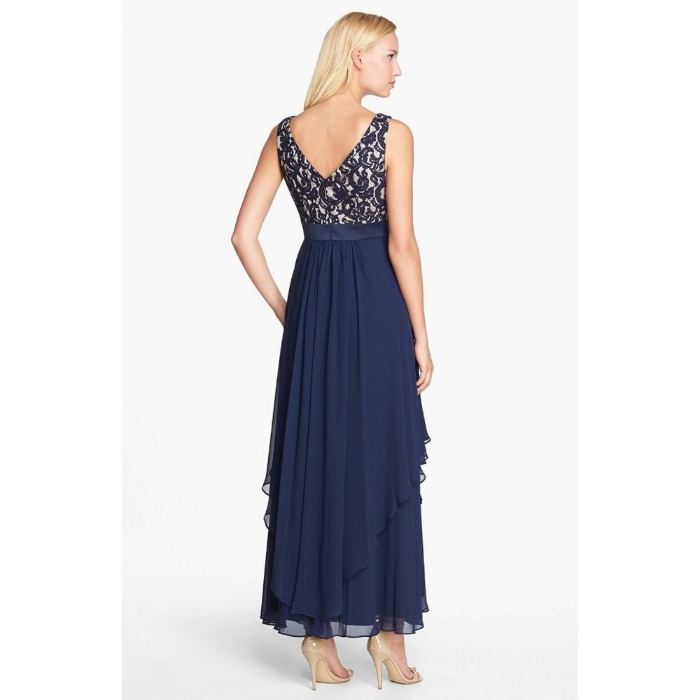NEW Eliza J. Navy Blue Lace and Chiffon Gown Modest Prom Maxi Dress Size 14 $219 - Picture 5 of 16